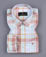 Turin Peach With Yellow Twill Check Cotton Shirt