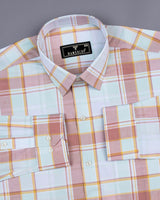 Turin Peach With Yellow Twill Check Cotton Shirt