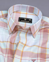 Turin Peach With Yellow Twill Check Cotton Shirt