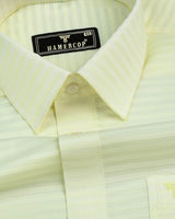 Light Yellow Self Weft Stripe Dobby Cotton Formal Shirt
