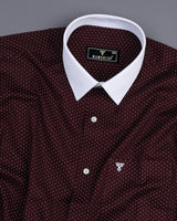 Brown With White Small Polka Dot Printed Designer Cotton Shirt