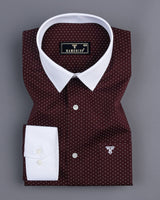Brown With White Small Polka Dot Printed Designer Cotton Shirt