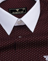 Brown With White Small Polka Dot Printed Designer Cotton Shirt