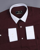 Brown With White Small Polka Dot Printed Designer Cotton Shirt