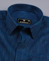 Fusion Blue With Red And White Pin Stripe Cotton Shirt