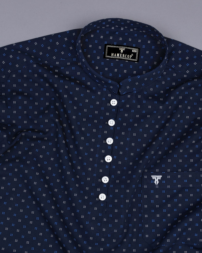 Vortex Blue Small Dot Poplin Printed Shirt Style Kurta