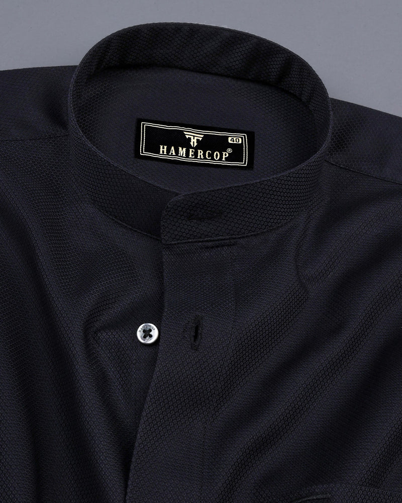 Deep Black Dobby Texture Solid Premium Cotton Shirt