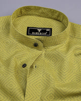 Bitter Lemon Green Multi Square Printed Dobby Cotton Shirt