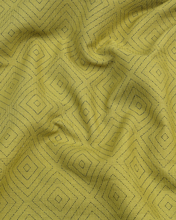 Bitter Lemon Green Multi Square Printed Dobby Cotton Shirt