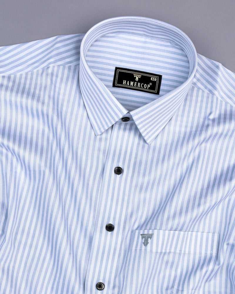 Silver Gray With White Stripe Formal Cotton Shirt