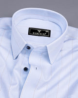 Lufira SkyBlue With Brown Pin Stripe White Premium Giza Shirt