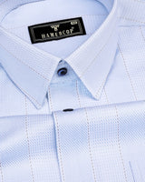 Lufira SkyBlue With Brown Pin Stripe White Premium Giza Shirt