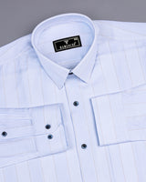 Lufira SkyBlue With Brown Pin Stripe White Premium Giza Shirt