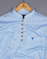 Oswald Blue With Orange Geometrical  Printed Cotton Shirt Style Kurta