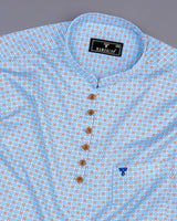 Oswald Blue With Orange Geometrical  Printed Cotton Shirt Style Kurta