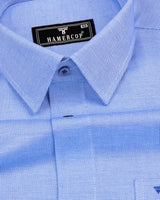 Pirate Blue With White Dotted Dobby Texture Cotton Shirt