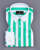 Capital Rama Green And White Broad Stripe Designer Cotton Shirt