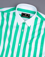 Capital Rama Green And White Broad Stripe Designer Cotton Shirt