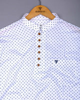 White With Blue Printed Cotton Shirt Style Kurta