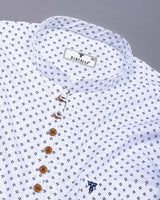 White With Blue Printed Cotton Shirt Style Kurta