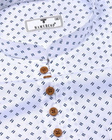 White With Blue Printed Cotton Shirt Style Kurta