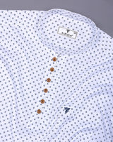 White With Blue Printed Cotton Shirt Style Kurta