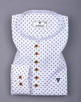 White With Blue Printed Cotton Shirt Style Kurta