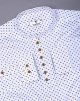 White With Blue Printed Cotton Shirt Style Kurta