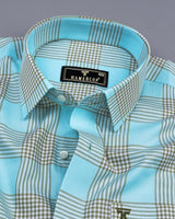 Jester AquaBlue With Brown Twill Check Cotton Shirt