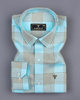 Jester AquaBlue With Brown Twill Check Cotton Shirt