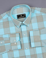Jester AquaBlue With Brown Twill Check Cotton Shirt