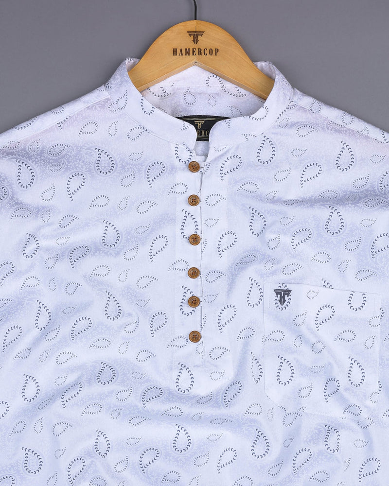 Kenora Gray With White Paisley Printed Satin Shirt Style Kurta