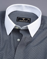 Gray With White Small Polka Dot Printed Designer Cotton Shirt