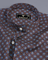 Brown With SkyBlue Ancient Geometrical Printed Cotton Shirt