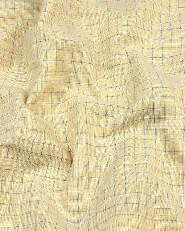 Spello Yellow With Gray Check Amsler Linen Cotton Shirt