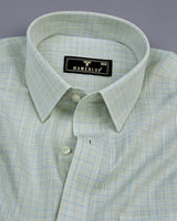 Spello Mint Green With Blue Check Amsler Linen Cotton Shirt