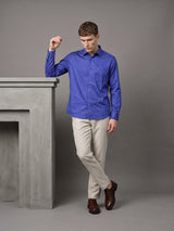 Revora Blue Flower Printed Self Stripe Dobby Cotton Shirt