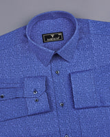 Revora Blue Flower Printed Self Stripe Dobby Cotton Shirt