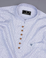 Revora White Flower Printed Dobby Cotton Shirt Style Kurta