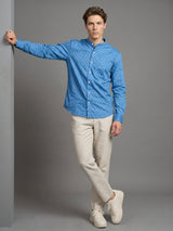 Blue Passion Flower Printed Dobby Formal Cotton Shirt