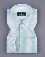 Dusty Pista Green With White Stripe Formal Cotton Shirt