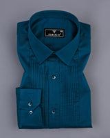 Peacock Blue Soft Touch Satin Designer Tuxedo Shirt