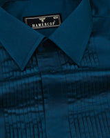 Peacock Blue Soft Touch Satin Designer Tuxedo Shirt