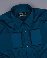 Peacock Blue Soft Touch Satin Designer Tuxedo Shirt