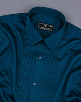 Peacock Blue Soft Touch Satin Designer Tuxedo Shirt