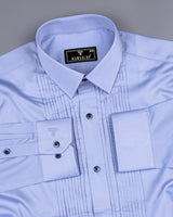 SkyBlue Soft Touch Satin Designer Tuxedo Shirt