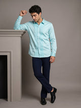 Aqua Blue Soft Touch Satin Designer Tuxedo Shirt