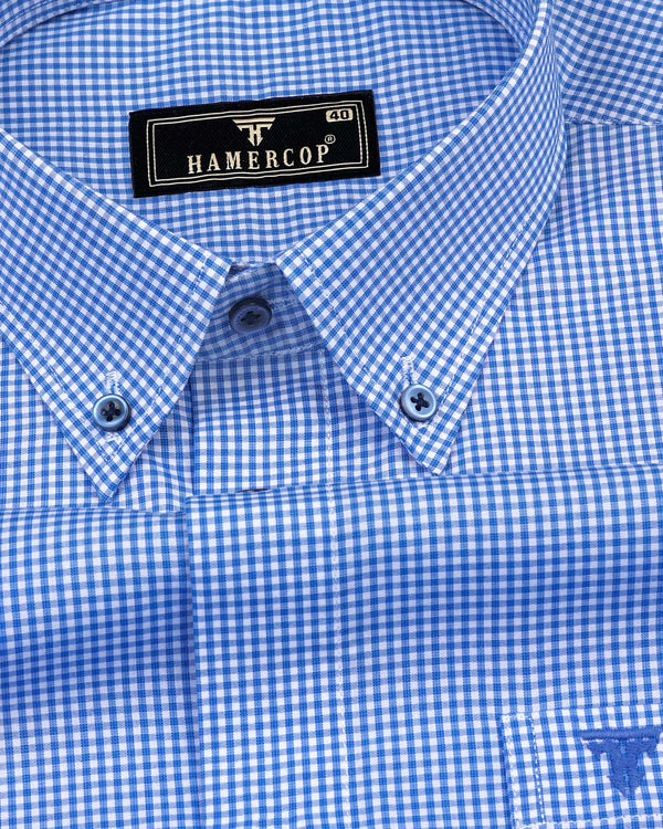 Robin Blue With White Small Check Formal Cotton Shirt
