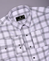 White With Black Twill Check Soft Cotton Formal Shirt