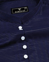 Panther Blue Wrex Weft Stripe Cotton Shirt Style Kurta
